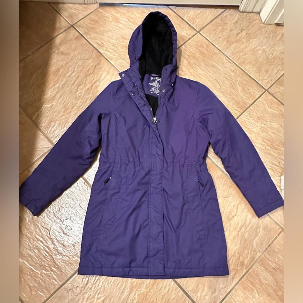 🎉HP!🎉 LL Bean Winter Warmer Coat Size XS Purple Fleece Lined Hooded Full Zip